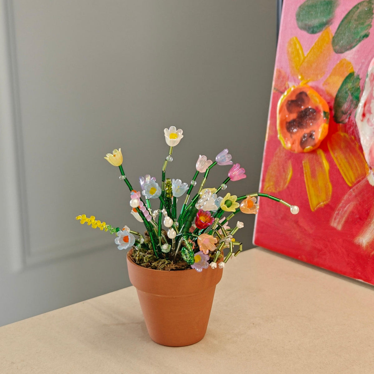 Mini beaded flower pot desk decor